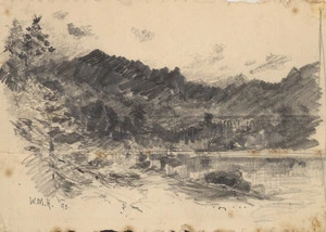 Hodgkins, William Mathew, 1833-1898 :[Lake scene with mountains]. [18]93. W M H