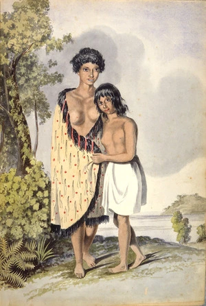 [Merrett, Joseph Jenner], 1816-1854 :[The Hobson album. Two Maori girls. 1842 or 1843]