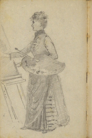 Hodgkins, Isabel Jane, 1867-1950 :[Woman at an easel. 1886-1887].