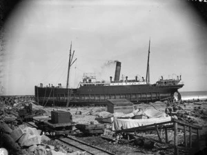 Steamship "Mapourika" under repair at Greymouth