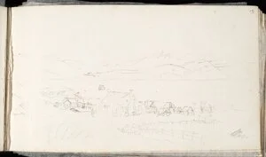 [Hodgkins, William Mathew] 1833-1898 :[Houses of Dunedin and Otago Harbour, looking north. 1865 or 1866?]