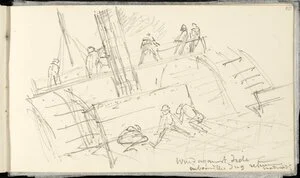 Hodgkins, William Mathew, 1833-1898 :Wind against tide. On board the tug returning Monday [1888]