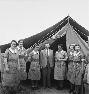 Elias, M D, fl 1943: New Zealand's Minister of Defence, Frederick Jones, meeting New Zealand nurses in Tunisia