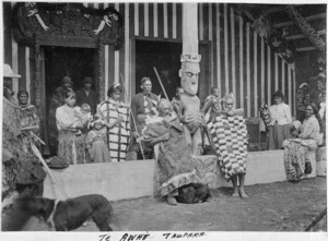 Ceremony outside the Te Whai-a-te-Motu meeting house, Mataatua