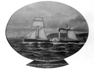 Photographic copy, of a painting possibly by B W Nazer, depicting the Colonial Government paddle steamer Sturt