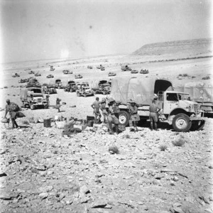 Whitlock, W A, fl 1942: New Zealand transport (22 Battalion) south east of Mersa Matruh, Egypt, prior to dispersal