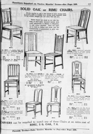 Farmers Trading Co. Ltd :Solid oak or rimu chairs. [1925].