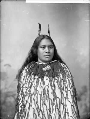 Ngarangi Kaihuia wearing a tag cloak - Photograph taken by William Henry Thomas Partington