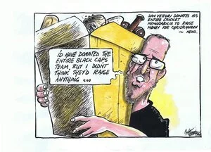 Hubbard, James, 1949-: Dan Vettori donates his entire cricket memorabilia to raise money for Christchurch. 4 March 2011