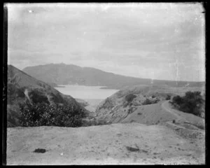 Landscape view of hills and water