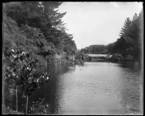 The Poet's Bridge over the lake in the Recreation Ground or Pukekura Park, New Plymouth