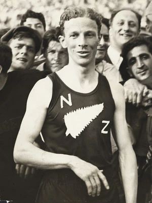 Jack Lovelock after his victory in the `mile of the century' - Photograph taken by the Associated Press