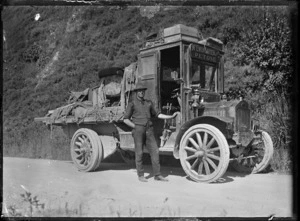 Truck and driver of carrier firm McEwan Carter, on the Day's Bay road, Eastbourne
