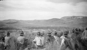 Soldiers watching shell burst, Waiouru Army Training Camp