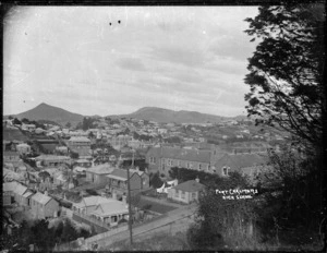 View of Port Chalmers township seen from the north end of the Port Chalmers (Upper) railway station platform