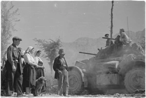 New Zealand armoured car and Italian refugees, Italy, during World War 2