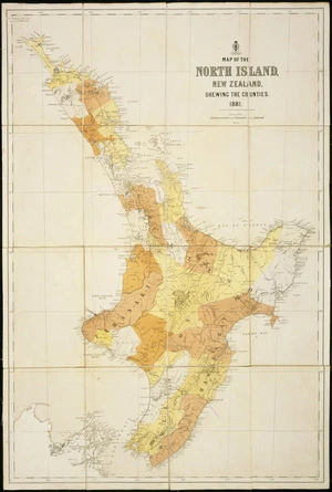 Map of the North Island, New Zealand, shewing the counties, 1881.