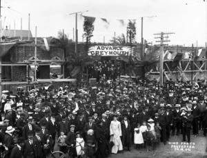 Laying foundation stone of Greymouth Town Hall and Carnegie Library