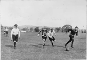 Unidentified members of the All Black rugby team practising at West Ealing, London