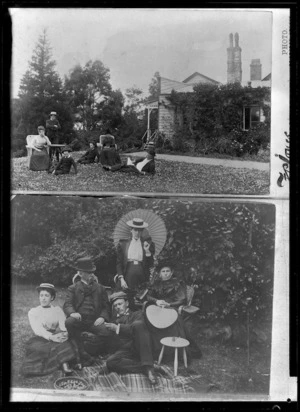 Hodgkins family at Ravensbourne, Dunedin - Photograph taken by F L Jones; Hodgkins family at Cranmer Lodge, Dunedin - Photograph taken by Cower