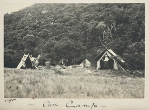 "Our Camp"; Joseph Kinsey and party in the Southern Alps