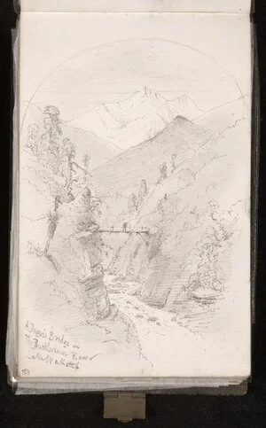 [Hodgkins, William Mathew] 1833-1898 :A digger's bridge on the Bucklerburn River, Lake Wakatip. [1875?]