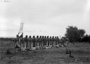 Row of performers with poi at Kaiwhaiki - Photograph taken by William Henry Thomas Partington