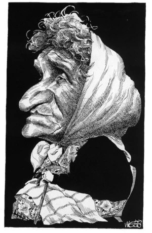 Webb, Murray, 1947- :[Caricature portrait of Dame Whina Cooper. 1980-90s].