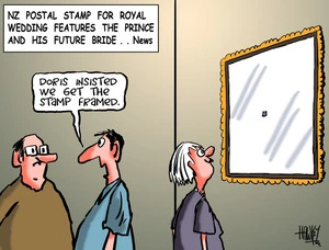 Hawkey, Allan Charles, 1941- :NZ postal stamp for Royal wedding features the Prince and his future bride... News. 23 March 2011