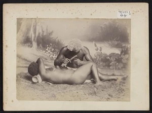A & W :Photograph of a Fijian woman being tattooed