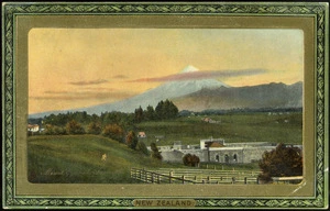 [Postcard]. Mount Egmont, Taranaki, New Zealand. New Zealand series III, postcard 739. Wide wide world series. Framed Gem Glasso. Raphael Tuck & Sons. Processed in Saxony. [ca 1912].