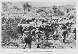 Allied soldiers being marched on the island of Crete, Greece, during World War II