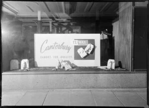 Shop window with Canterbury brand socks & shirts