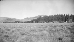 Line up of military vehicles at Waiouru Army Training Camp