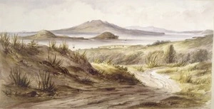 [Mitford, John Guise] 1822-1854 :The Hobson album. Rangitoto, Mount Victoria and the North Head, from the Government Domain, Auckland. [ca 1843]
