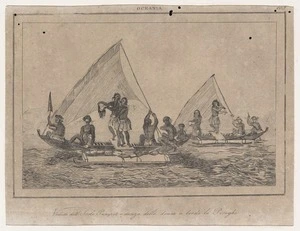 [Postels, Aleksandr], 1801-1871 :Veduta dell'Isola Punipet e danza delle donne a bordo le piroghe. [1826-1829. 1838-1843].