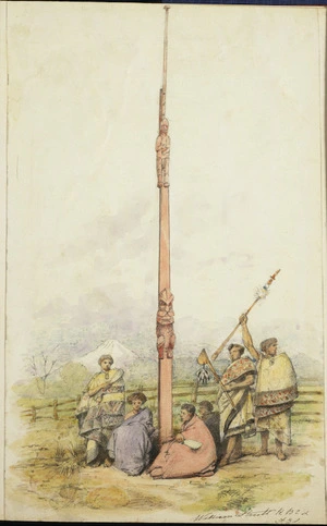 Strutt, William 1825-1915 :[Fitzroy's Pole, Taranaki, close to Bell Block. 1856]
