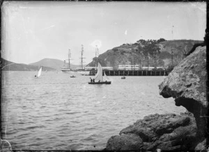 Side view of Port Chalmers wharf and shipping.