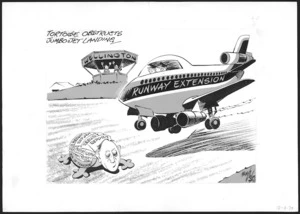 Lodge, Nevile Sidney, 1918-1989:Tortoise obstructs jumbo jet landing. 1979