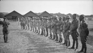 Soldiers with gas masks at Waiouru Army Training Camp