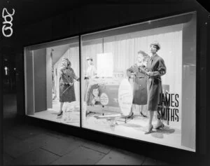 Ansett-ANA/Alligator/Skellerup window display, James Smith Ltd., Wellington