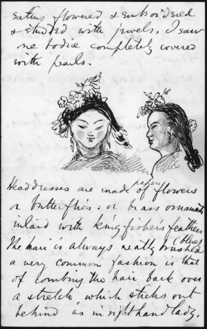 Page from letter which includes detail of Chinese women's head-dress