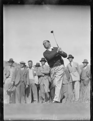 Walter C Hagen playing golf at Miramar Golf Course, Wellington