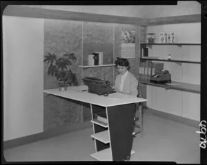 Woman typing in demonstration area for U-Rect-It office fittings