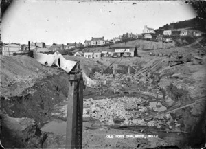 Excavation works for the Port Chalmers graving dock, 1870?