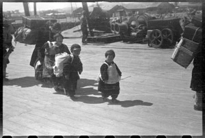 Korean children on wharf at Senzaki, Japan