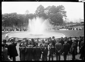 View of the Fairy Fountain playing at the opening of the Auckland Exhibition, Auckland Domain