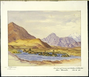 [Barraud, William Francis] 1850-1926 :Junction of Hawea and Clutha at Alberton. Near Wanaka. Jan 28 1875.