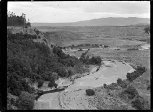 The Bluff above a river winding through a valley on the Mendip Hills property, Hurunui District.