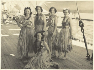 Women in Hawaiian costume for a Women's War Service Auxiliary concert during World War 2